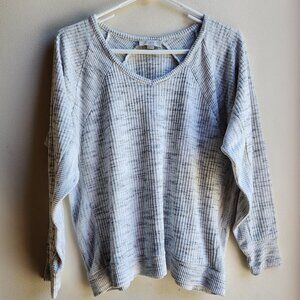 LOFT Heather Gray Ribbed V-Neck Sweater Size Small